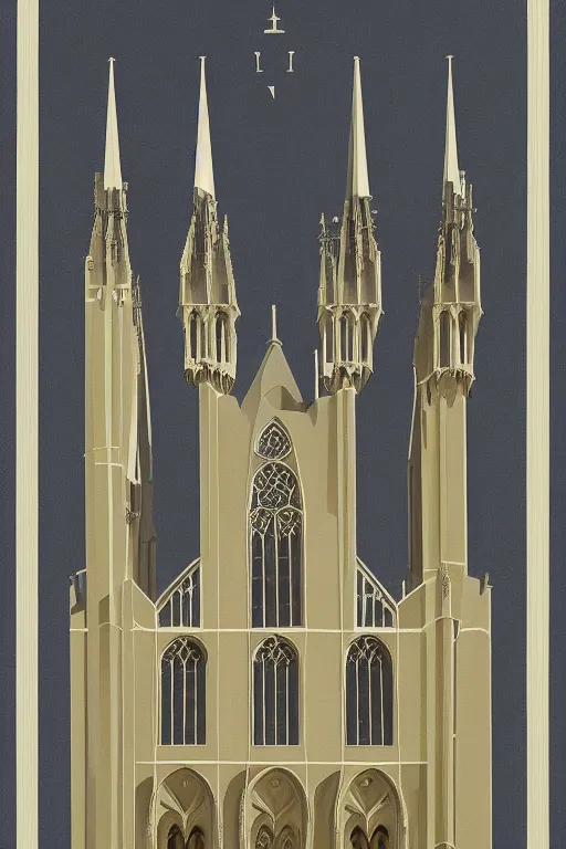 Image similar to scene from wes anderson gothic cathedral building by helen lundeberg