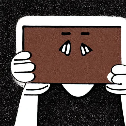 Prompt: book illustration of a chocolate bar crying because he has been split in half, book illustration, monochromatic, white background, black and white image