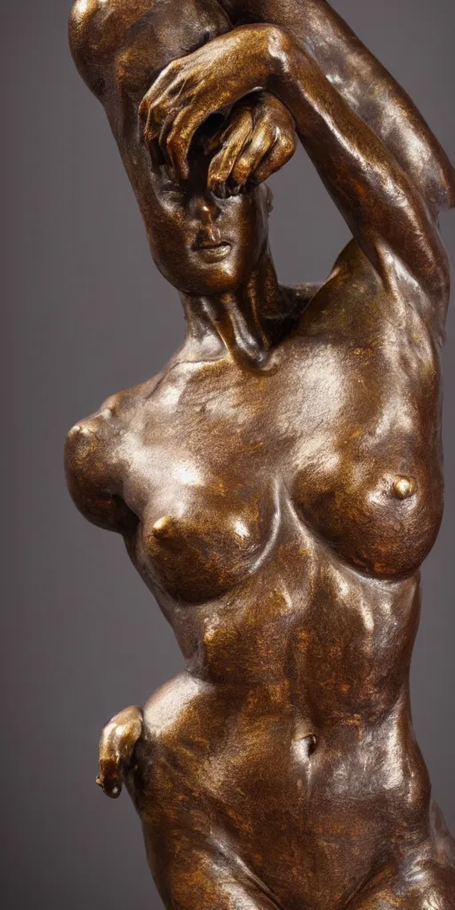 Image similar to detailed photo of an old bronze patina statue of most beautiful woman, full body portrait, various bending poses, photorealism, intricate detail, museum diffuse lighting