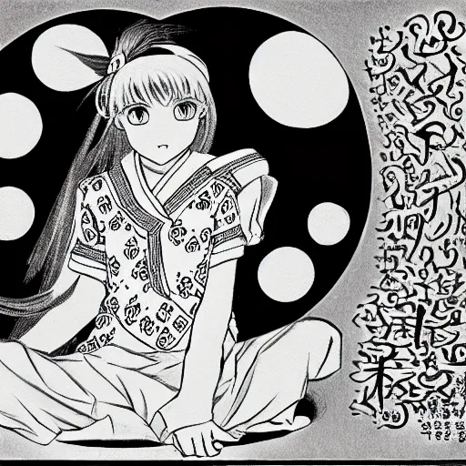 Prompt: portrait of a girl with a yin - yang ball at her feet, detailed manga art panel, professional