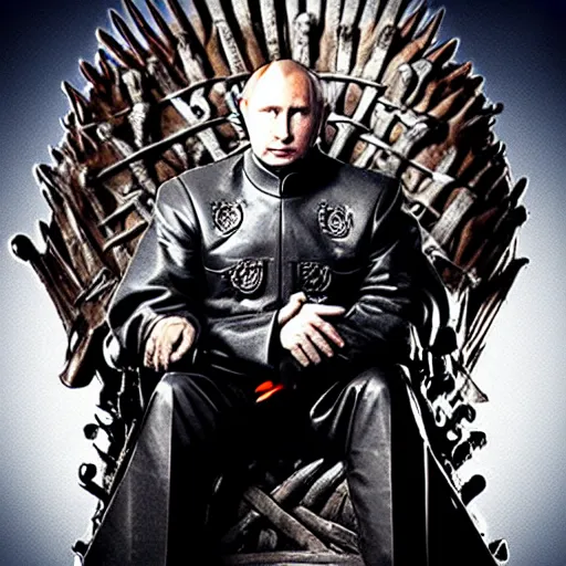 Image similar to “Putin sitting on the iron throne award winning, 4k realistic Photograph”