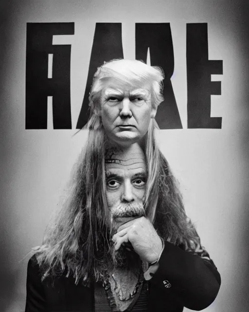 Prompt: if donald trump became a hippie, photoshoot in the style of diane arbus, hyperreal