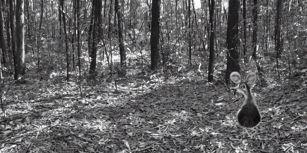 Image similar to chuck e cheese trail cam footage, greyscale