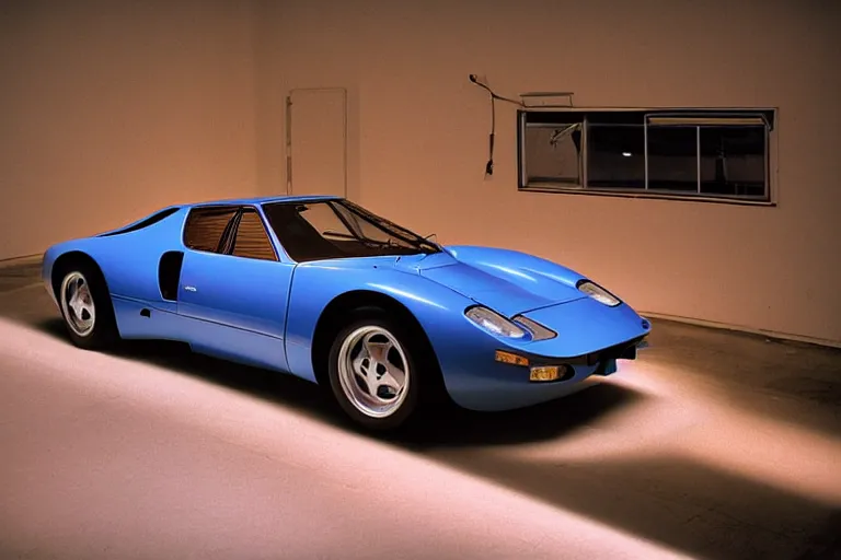 Image similar to studio photoshoot designed by giorgetto giugiaro of a single 1 9 8 8 fj 4 0 miura citroen dm bmw m 1, thick neon lights, ektachrome photograph, volumetric lighting, f 8 aperture, cinematic eastman 5 3 8 4 film