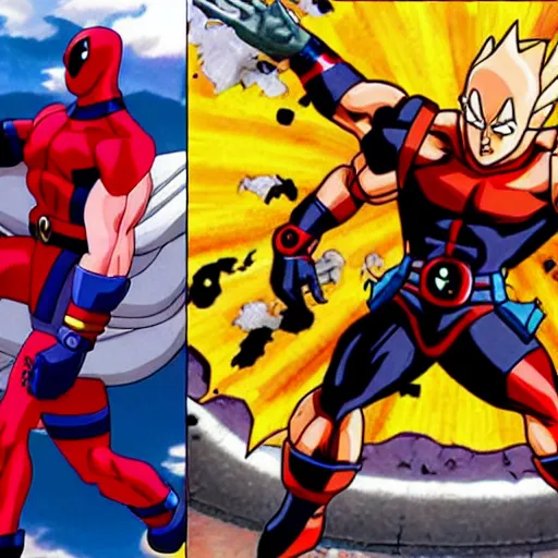 Image similar to Deadpool in dragon ball Z very detailed 4K quality