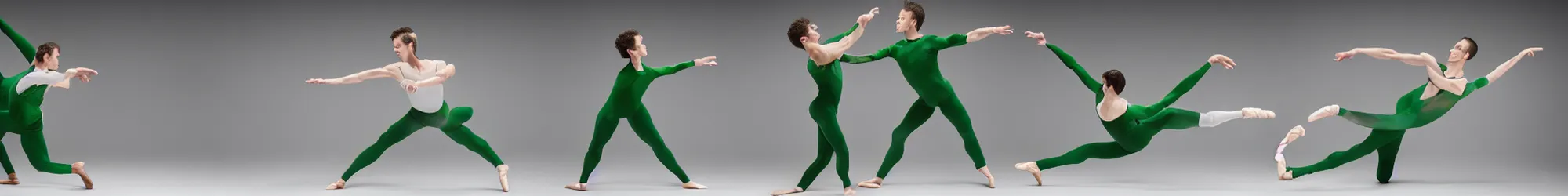 Image similar to ensemble of sisyphus in green-screen suits pushing a boulder through an empty space, white background, ballet performance photography