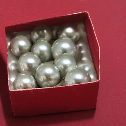 Prompt: silverleaf spheres on a red cube