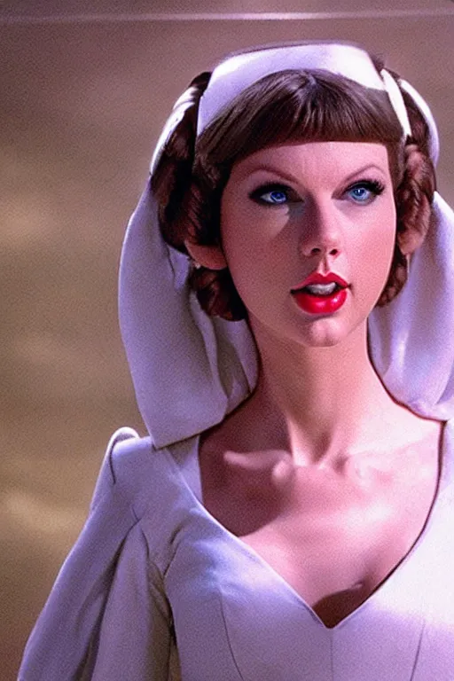 Prompt: taylor swift as princess leia, still from a new hope