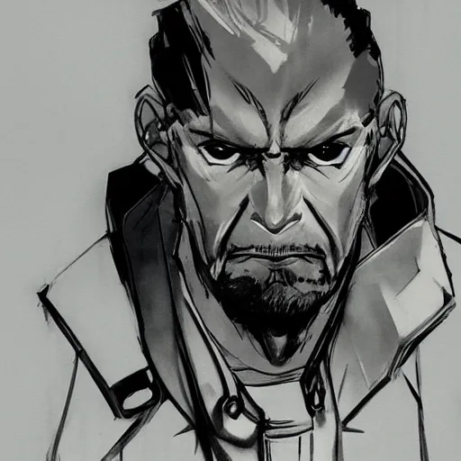 Image similar to old charismatic mechanic face, Shinkawa Yōji style