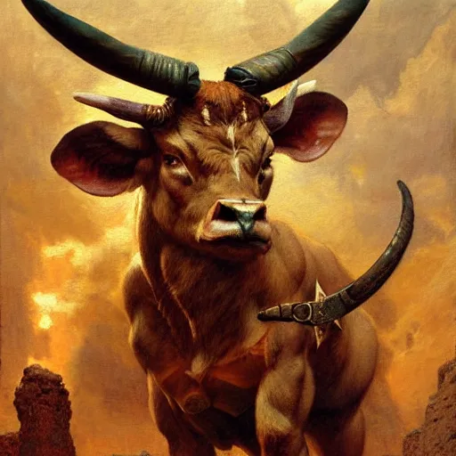 Prompt: minotaur, highly detailed painting by gaston bussiere, craig mullins, j. c. leyendecker, 8 k