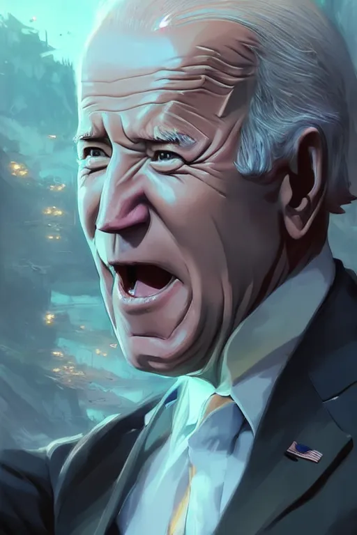 Image similar to joe biden reaction meme, full face, anime, fantastic details, pixiv, hyperdetailed unreal engine, stanley artgerm lau, wlop, rossdraws, james jean marc, simonetti ruan jia and mandy jurgens and artgerm and sakimichan, illustration, digital art, concept art, manga cover