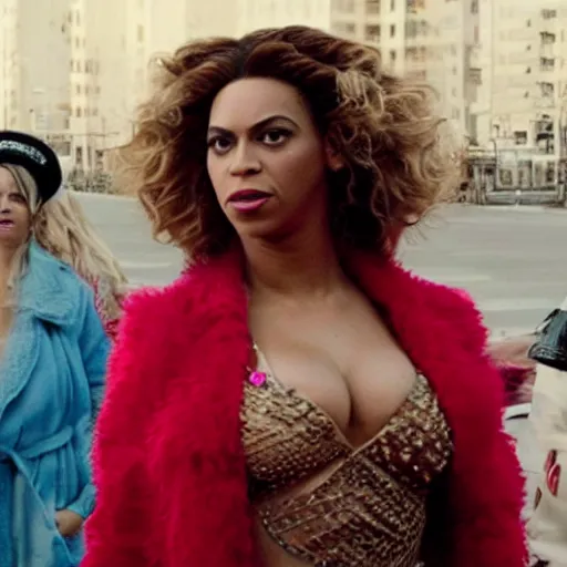 Image similar to still from the last movie of Pedro Almodovar, where Beyoncé plays the mother of the director