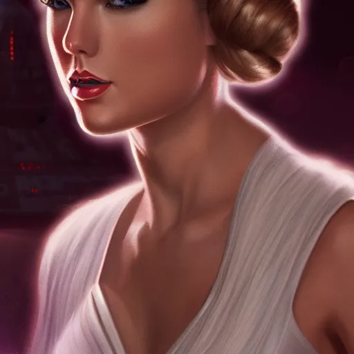 Image similar to Portrait of Taylor Swift as Princess Leia in Star Wars, professional digital painting, smooth, sharp focus, Unreal Engine 5, 8K