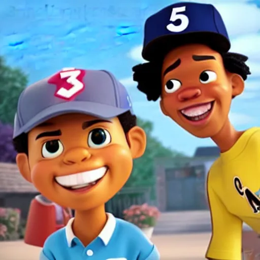 Prompt: a tv still of Chance The Rapper starring in a 2006 Pixar Animated movie