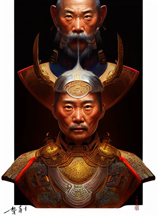 Prompt: symmetry!! portrait of old chinese warrior, tech wear, glowing lights!! intricate, elegant, highly detailed, digital painting, artstation, concept art, smooth, sharp focus, illustration, art by artgerm and greg rutkowski and alphonse mucha