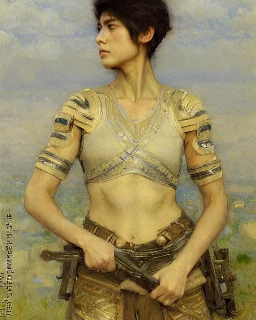 Image similar to a beautiful and strong female warrior by Edgar Maxence, Ross Tran and Jules Bastien-Lepage