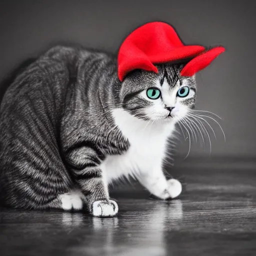 Image similar to a cute cat wearing a hat, photography