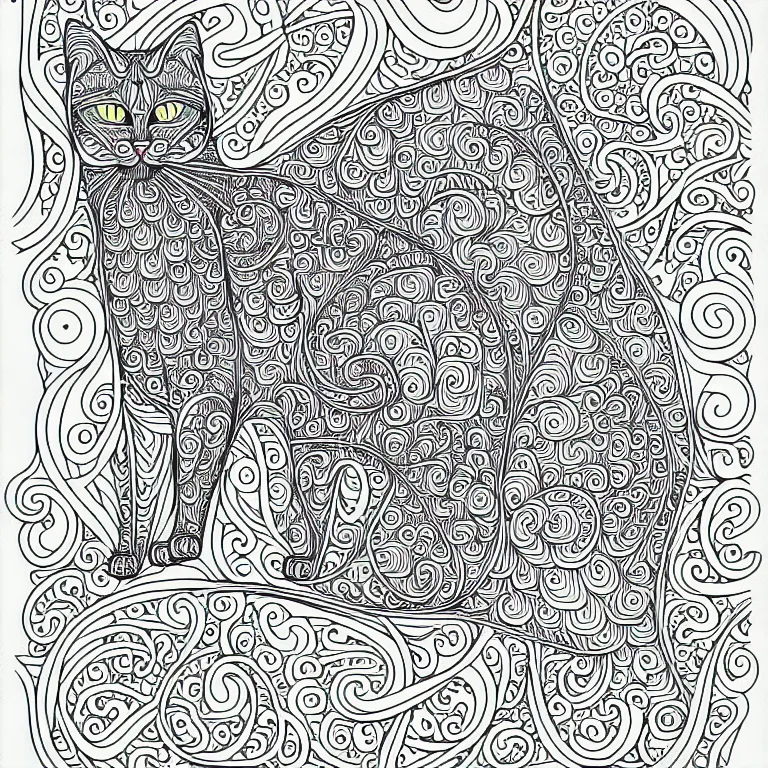Image similar to beautiful cat, ornamental, fractal, line art, vector, outline, simplified, colouring page