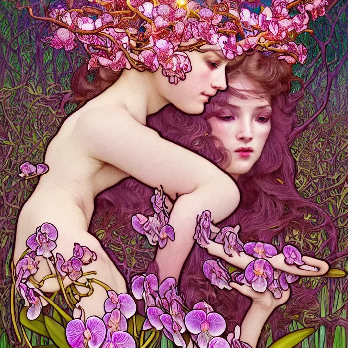 Image similar to psychedelic LSD animal, orchid, cherry blossom tree, mushrooms, diffuse lighting, fantasy, intricate, elegant, highly detailed, lifelike, photorealistic, digital painting, artstation, illustration, concept art, smooth, sharp focus, art by John Collier and Albert Aublet and Krenz Cushart and Artem Demura and Alphonse Mucha and Giuseppe Arcimboldo