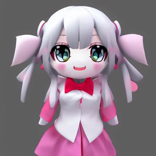 Prompt: cute fumo plush of an anime girl who is very excited to be here, stylized cel shaded brdf, vray