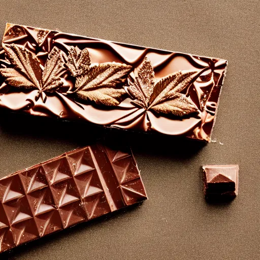 Image similar to a chocolate bar shaped like a cannabis leaf