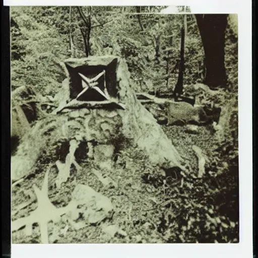 Image similar to Blair witch occult sacrifice real Polaroid photo