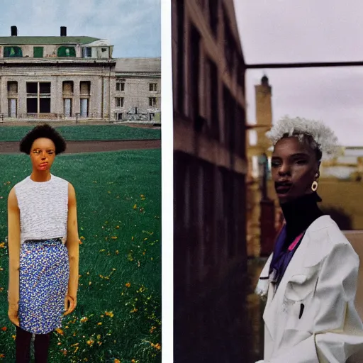 Image similar to realistic photoshooting for a new palace!!! lookbook, color film photography, photo of a woman, photo in style of tyler mitchell, 3 5 mm, featured on vogue