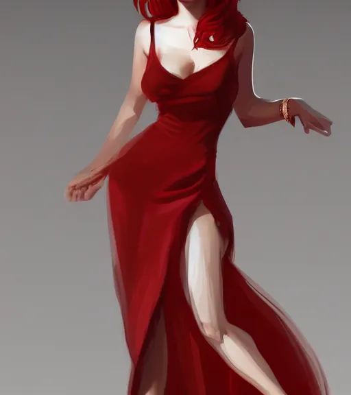 Prompt: a woman wearing a wide dress, full body shot, red hair, highly detailed, digital painting, artstation, concept art, smooth, sharp focus, illustration