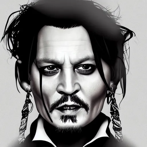 Image similar to a finely detailed funny caricature illustration of johnny depp, artstation, 4k