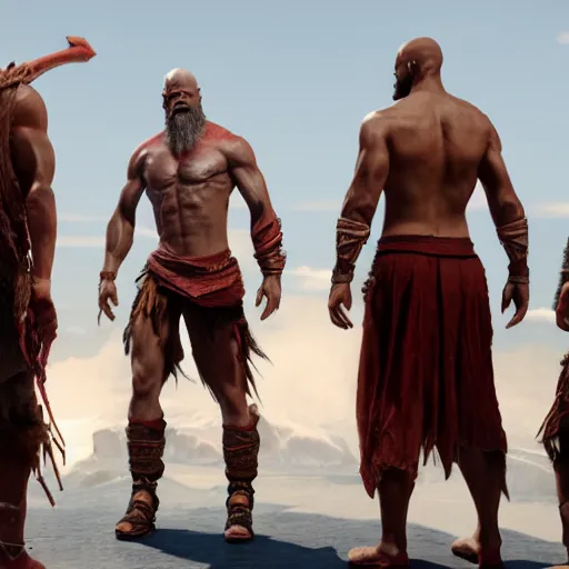 Image similar to Djimon Hounsou as kratos, 8k, cinematic, unreal engine