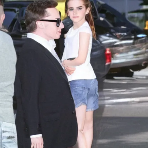 Prompt: young emma watson asking her father elon musk to go out very detailed