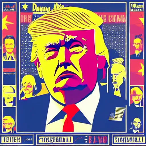 Image similar to individual donald trump portrait retro futurist illustration art by butcher billy, sticker, colorful, illustration, highly detailed, simple, smooth and clean vector curves, no jagged lines, vector art, smooth andy warhol style