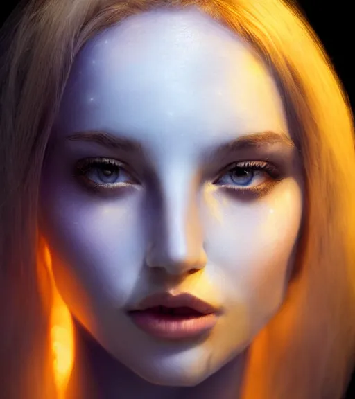 Image similar to lightpainting luminescent portraits, diffuse lightpainting, intricate wiccan facial lightpainting, elegant light, highly detailed, lifelike, photorealistic, artstation, concept art, smooth, sharp focus, art by john collier, artem demura, michael bosanko