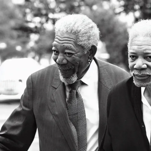 Image similar to morgan freeman meeting morgan freeman, sharp focus