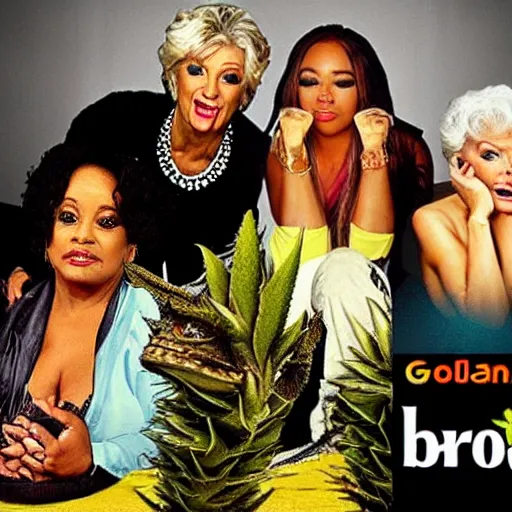 Image similar to worldstar TLC reality TV show about iguanas smoking ganja golden girls mashup