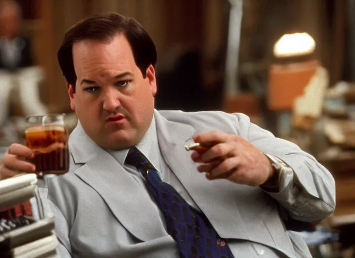 Image similar to Kevin Malone as Gordon Gecko in Wall Street 1987