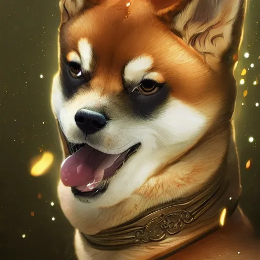 Image similar to portrait of a shiba inu as a birthday cake, fantasy, intricate, elegant, highly detailed, digital painting, artstation, concept art, smooth, sharp focus, illustration, art by artgerm and greg rutkowski and alphonse mucha