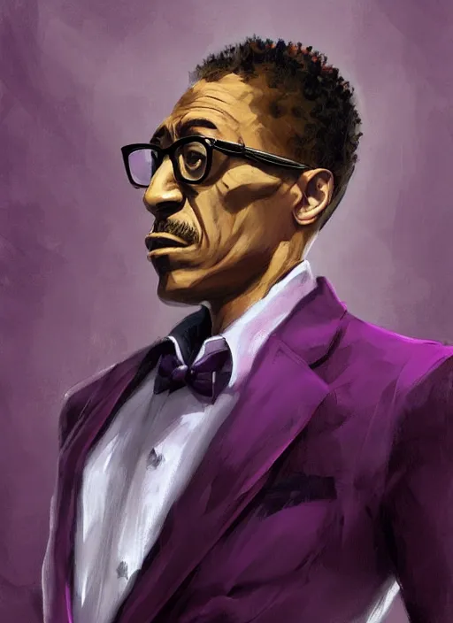 Prompt: Gustavo Fring wearing a dark purple suit, elegant, digital painting, concept art, smooth, sharp focus, illustration, from StarCraft by Ruan Jia and Mandy Jurgens and Artgerm and William-Adolphe Bouguerea