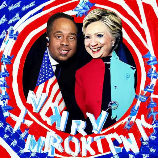 Image similar to brockhampton album cover featuring hillary clinton, high quality, detailed