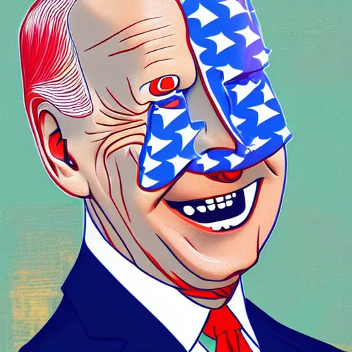 Image similar to an illustration of joe biden by takashi murakami