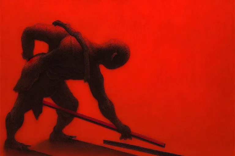 Image similar to only with red, a red samurai do seppuku, tokio, a lot of frogs watch, in the style of beksinski, parts by edward hopper, parts by rodcenko, parts by yue minjun, intricate and epic composition, red by caravaggio, insanely quality, highly detailed, masterpiece, red light, artstation, 4 k