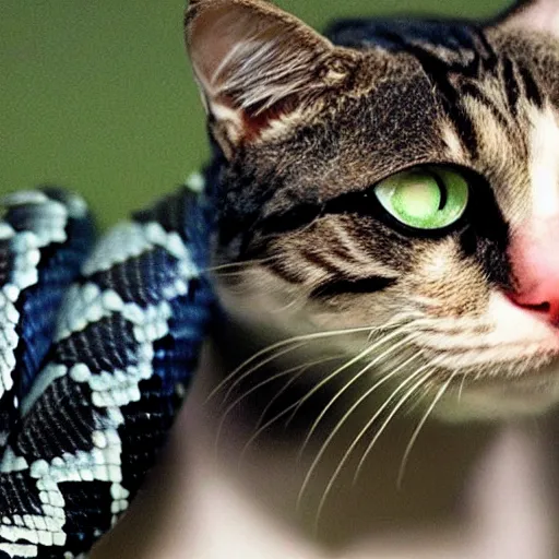 Prompt: a snake with cat head, realistic