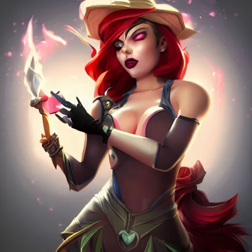 Prompt: miss fortune league of legends, horrifying, angry, evil, realistic, full body portrait