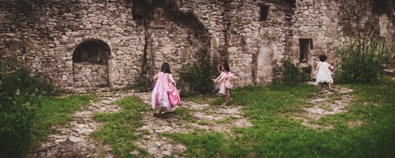 Image similar to princess going on an adventure, leaving a medieval village, photography, miniature