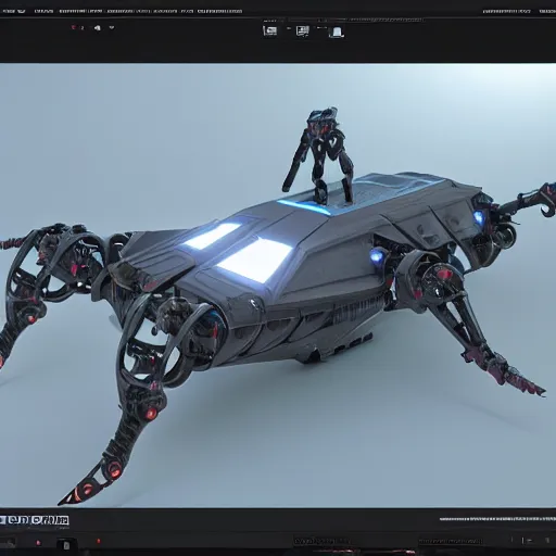 Image similar to hard surface, robotic platform, based on realistic spaceship, 6 claws, symmetric, unreal engine