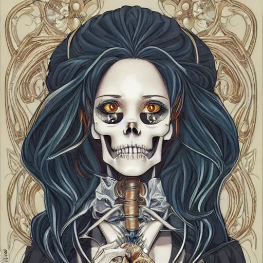 Image similar to anime manga skull portrait young woman skeleton, intricate, regal, angel, stormy elegant, highly detailed, digital art, ffffound, art by JC Leyendecker and sachin teng