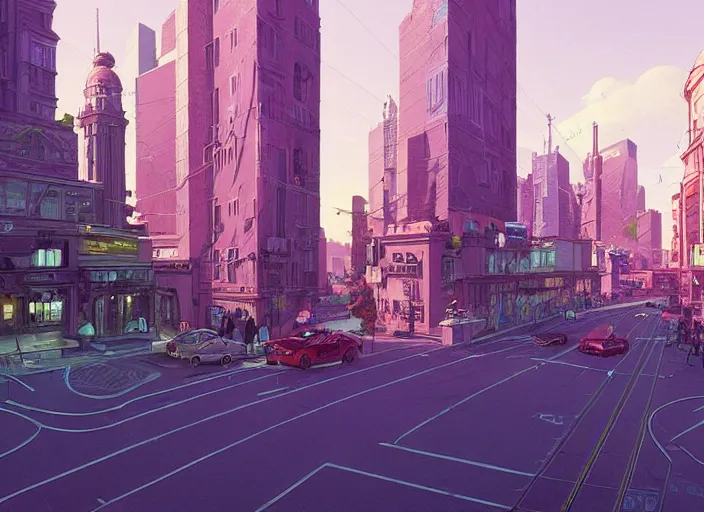 Image similar to an orthographic view of a city at street level, no cars. sharp focus, cinematic pose, cinematic lighting, unreal engine render. art by josan gonzales and moebius and deathburger.