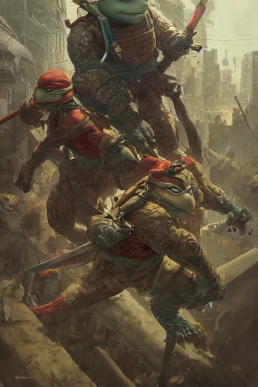 Image similar to teenage mutant ninja turtle, Leonardo, marvel, dark, intricate, highly detailed, smooth, artstation, digital illustration by Ruan Jia and Mandy Jurgens and Artgerm and Wayne Barlowe and Greg Rutkowski and Zdislav Beksinski