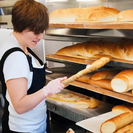 Prompt: two bakers pretending to use baguettes as swords in a small bakery by sanrio