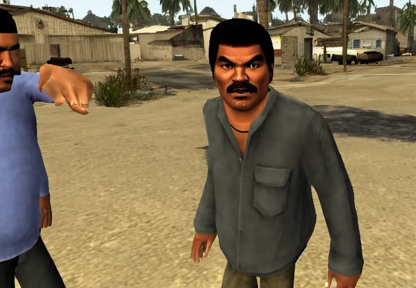 Image similar to A screenshot of George Lopez in GTA San Andreas.